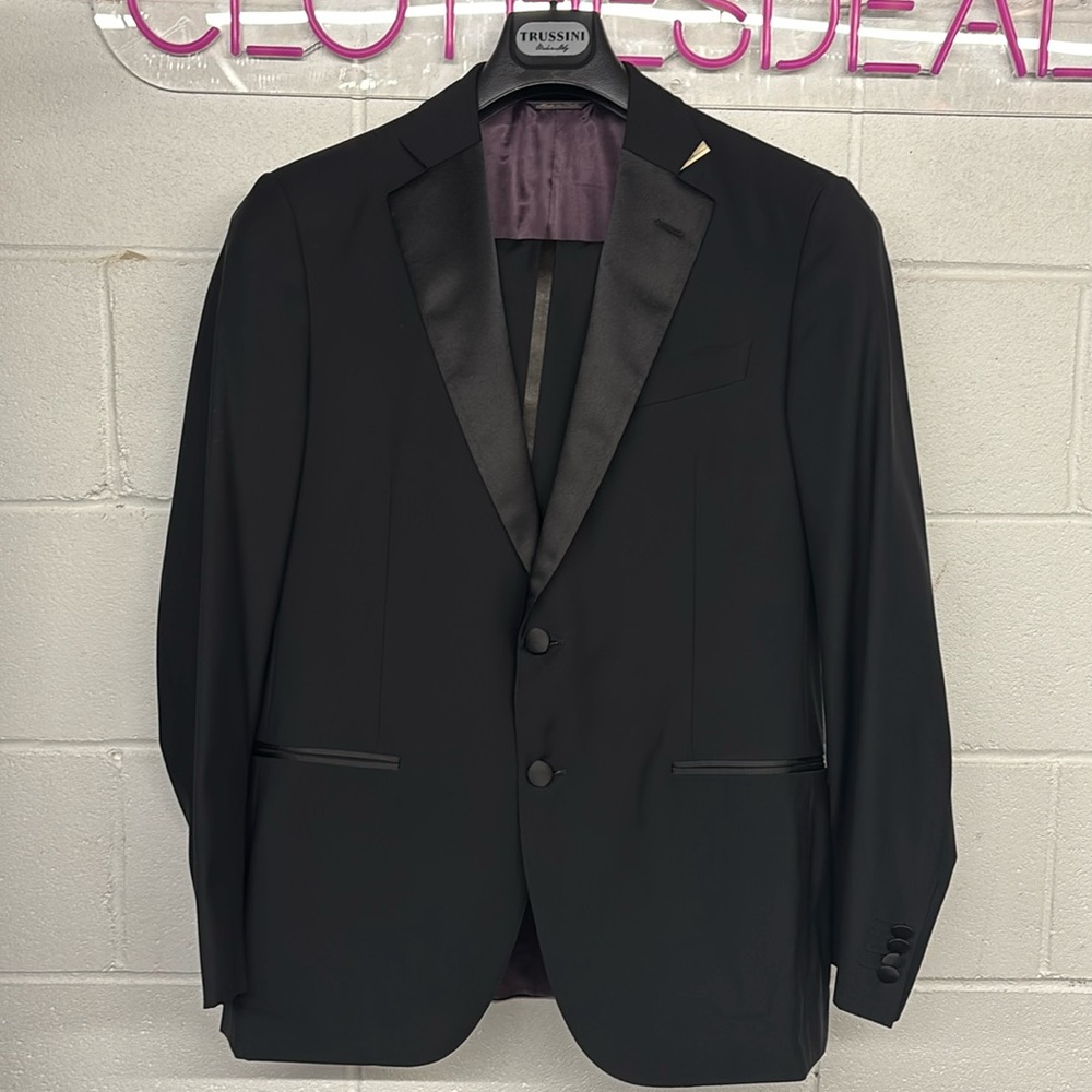 NEW 2 PC 50R ($1195) Trussini tux tuxedo suit pants wedding black 2 button wool